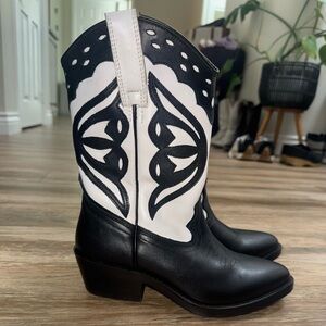 Steve Madden Black and White Heeled Butterfly Western Boots